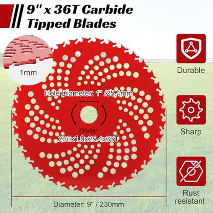 Carbide Tipped Brush Cutter Blade 9" x 36T & 10" x 3T Weed Eater Blade