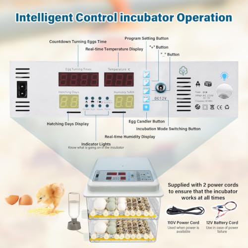 120 Egg incubators for Hatching Eggs with Automatic Turning & 5 Modes - color: 120 Egg White