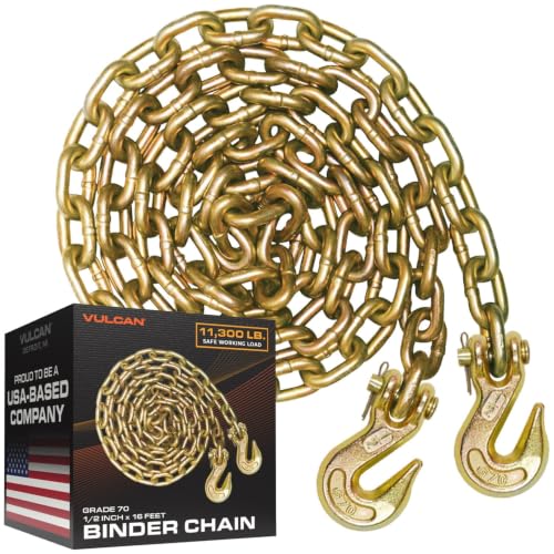 VULCAN Binder Chain with Clevis Grab Hooks - Grade 70-1/2 Inch x 16 Foot - 11,300 Pound Safe Working Load - size: G70 1/2" x 16' w/Grab Hooks (Individual)