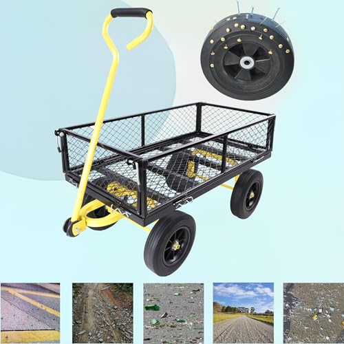 Wagon with Removable Sides - Farm, Warehouse & Garden Dump Cart - Solid Yellow+Black Wheels - color: Yellow+black Solid Wheels