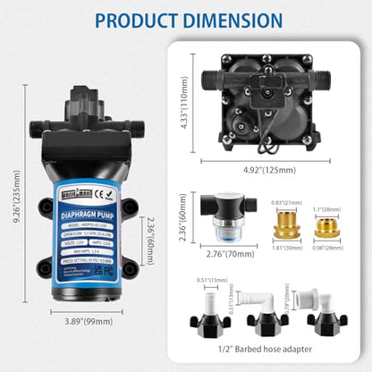 WASSERMANN 110V AC Water Pressure Booster Pump, 5.5 GPM 65 PSI Self-Priming Diaphragm Pump with Power Plug and Pressure Switch, 1/2 in NPSM, for Home, Garden Hose, RV and Marine Use - color: Blue3