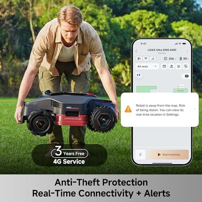 MOVA LiDAX Ultra 3000 AWD Robot Lawn Mower Wire Free RTK Free for up to 0.75 Acre*Dual Maps, 360° 3D LiDAR & AI Dual Vision Mapping, Robotic Mower with 4G, for 80% Slopes, Cutting Height 1.2”–3.9“ - color: 3000 AWD: Mows up to 0.75acre