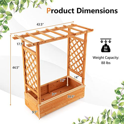 S AFSTAR Raised Garden Bed with Arch Trellis, Wood Planter Box with Hanging Roof, Side Trellis, 4 Drainage Holes, Above Ground Elevated Garden Bed for Outdoor Climbing Plants Vines Patio - size: 43.5"L x 17.5"W x 44.5"H