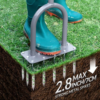 Walensee Manual Lawn Aerator Tool with 15 Iron Spikes, Garden Spike Aerator - style: 3-Row Spikes