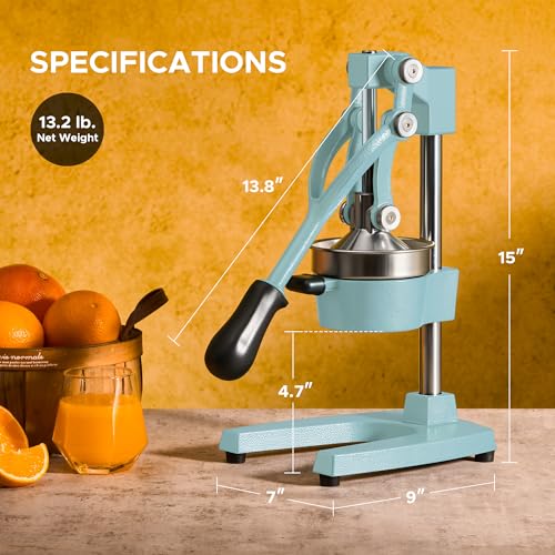 CO-Z Manual Citrus Juicer, Heavy-Duty Manual Juicer with Conical & Flat Pressure Plates, Professional Lemon Squeezer for Orange Pom Lime Lemon Juice, Dishwasher Safe Juice Press, Blue - color: Blue