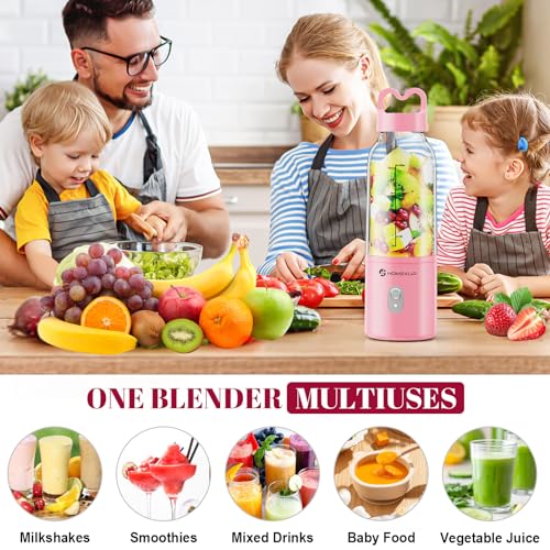 HOMEXUP Portable Personal Blender 17oz, 175W Smoothie Maker, Pink - color: Pink