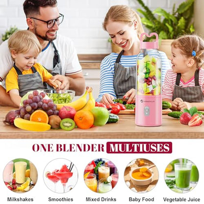 HOMEXUP Portable Personal Blender 17oz, 175W Smoothie Maker, Pink - color: Pink