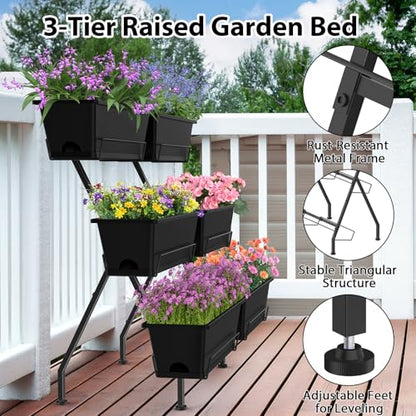 3-Tier Vertical Garden Planter with 6 Boxes, 31" Tall Raised Garden Bed - color: Black, size: 3-Tier