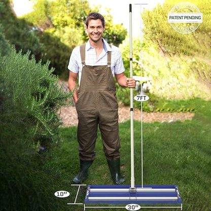 Updated Lawn Leveling Rake 30"x10", Lawn Leveler with Aluminum Rollers - size: 30''x10'' Blue