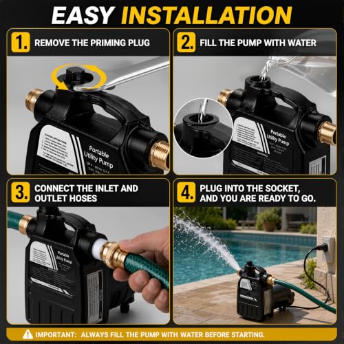 TRUPOW Cast Iron Water Transfer Pump, 115V AC 1500 GPH 1/2HP Portable Electric Utility Pump with with Carbon Brush, for Garden, Rain Barrel, Pool, Pond, Hot Tub, Aquarium Draining - style: Cast Iron