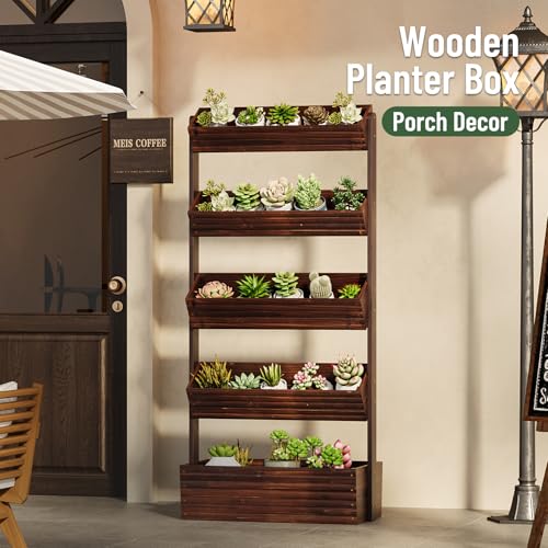 5-Tier Vertical Wooden Raised Garden Bed, herb garden planter, Carbonized - color: Carbonized, size: 5-Tier