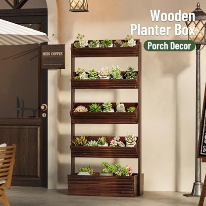 5-Tier Vertical Wooden Raised Garden Bed, herb garden planter, Carbonized - color: Carbonized, size: 5-Tier