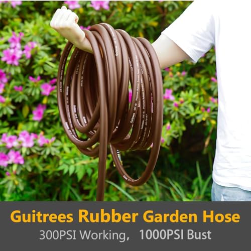 Guitrees Garden Hose 25FT x 3/4", Heavy Duty Rubber Hose, Water Hose with Five Layered Braiding, Male to Female Fittings, 1000PSI Burst, 300PSI Working (Brown) - color: Brown, size: 3/4 25FT Male to Female