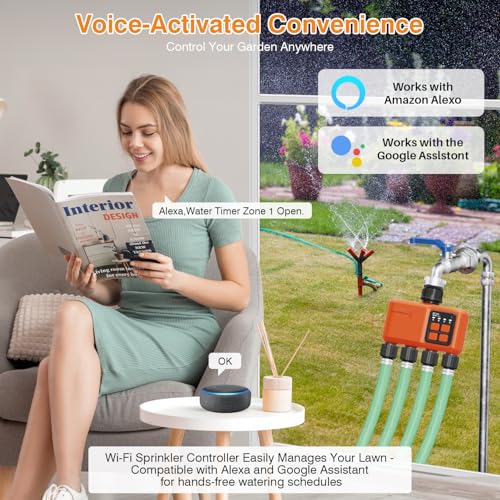 Smart WiFi Sprinkler Timer 4 Zone, Irrigation Controller for Garden Hose - style: 4 Outlet