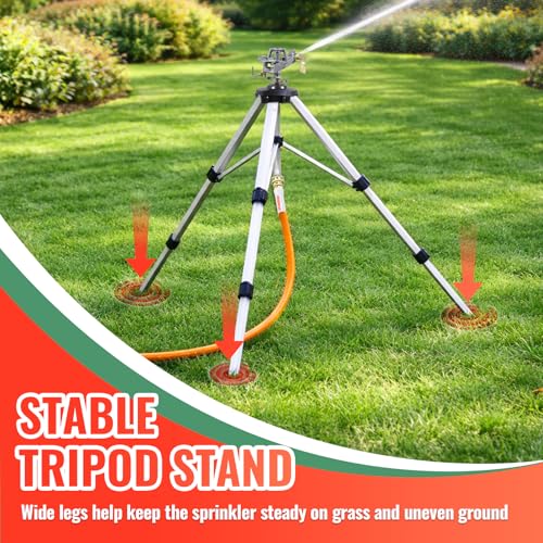 YAMATIC Impact Sprinkler, 21-50in Height Adjustable Tripod Base, 1 PCS
