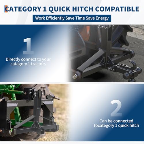 Cat 1 3-Point Tractor Hitch Receiver Adapter, 2" Receiver Mount -Black - color: hookblack, size: 35.4"x17.5"