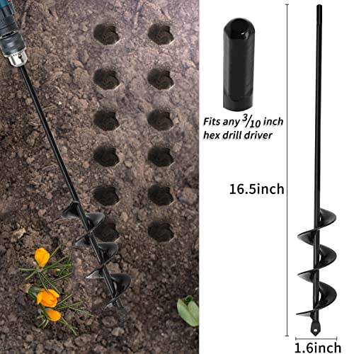 TCBWFY Auger Drill Bit for Planting 1.6x16.5inch Extended Length Garden Auger Spiral Drill Bit for Planting Bulbs Flowers,Post Hole Digger for 3/8”Hex Drill - size: 1.6"x16.5"