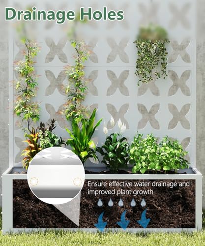 2PCS Metal Planter Box with Trellis,70.9"x47.2"x15.7" Raised Garden Bed with Drainage Holes, Privacy Planters for Outdoor Garden Bed for Climbing Plants,Vegetables,and Vines, White-X - color: White