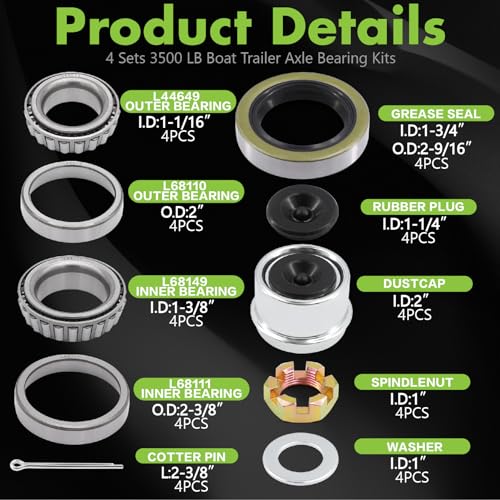 Jeemiter L44649 L68149 Trailer Bearing Kit 4 Sets 3500LB #84 Spindle Dexter - size: L44649 4Sets