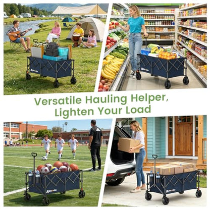 Blomoba Collapsible Wagon Cart, Folding Cart with 330LBS Capacity, Blue - color: Blue