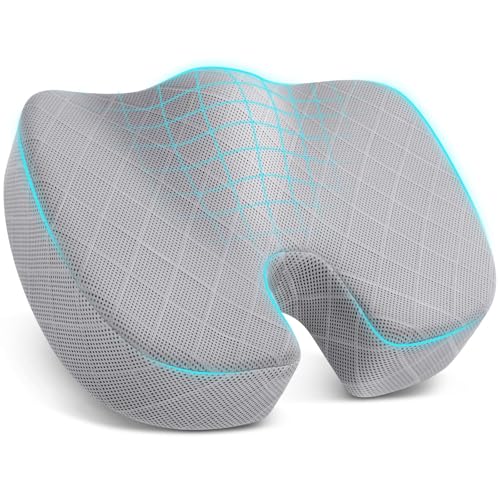 TushGuard Memory Foam Office Chair Seat Cushion - Light Grey, Large - color: Light Grey, size: Large