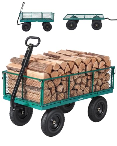 1000 Lbs Steel Garden Cart, Utility Wagon with Removable Mesh Sides-Green - color: Green