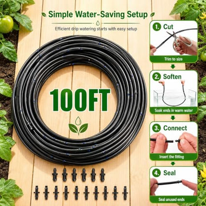 1/4 Drip Irrigation Tubing 100FT, Built-in 0.5 GPH Emitters, 6 Inch Spacing - size: 100FT