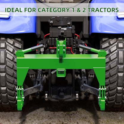 3 Point Cat 1 & 2 Quick Hitch, 3000 lbs 2" Receiver Adjustable for Kubota - color: Green