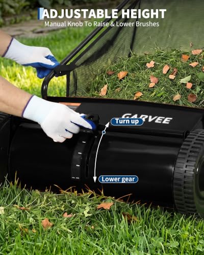 21" Push Lawn Sweeper, 6 Cu.Ft. Hopper, 3 V-Shaped Brushes, Height Adjustable - color: Black, size: 21in