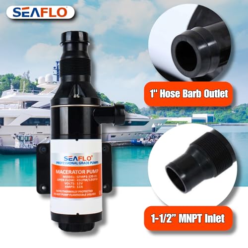 SEAFLO 01 Series Macerator Pump - 12V, 12 GPM (45 LPM) Open Flow, Self-Priming, Anti-Clog, Run-Dry, Heavy-Duty for RV, Boats, Yachts, Camper, & Marine, CE & Rohs Certified, 4-Year Warranty - style: 12V