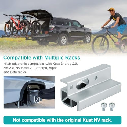Bike Hitch Rack Receiver Adapter for Kuat D101 1.25" to 2" Adapter Compatible with Kuat Sherpa 2.0/ NV 2.0/ NV Base 2.0/ Sherpa/ Alpha and Beta Rracks, Aluminum Hitch Reducer Converts,Included 2 bolts