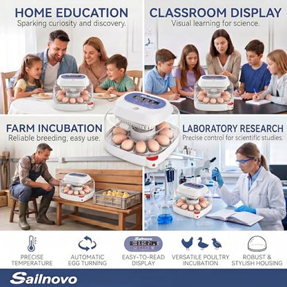 Sailnovo 12 Eggs Incubator, 4 Modes, Temp Control & Humidity Display, Blue - color: Blue, size: 12 Eggs