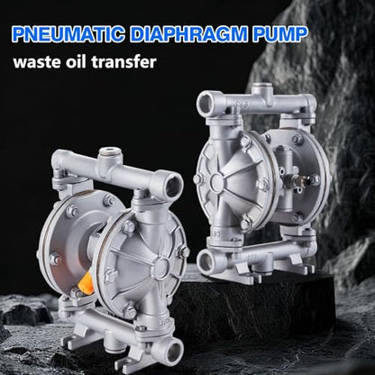 Double Diaphragm Pump Air Operated 1/2 inch Inlet/Outlet Pneumatic Waste Oil Transfer Pump for Chemical QBK-15P 9 GPM Dual Diaphram Polypropylene Nitrile Rubber by Stainless Steel Iron 120 PSI - style: 0.5 INCH PORT