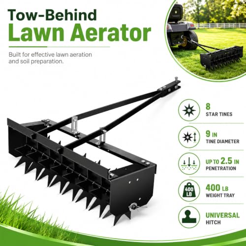 35-Inch Spike Lawn Aerator Tow Behind, 400 lb Tray and Universal Hitch