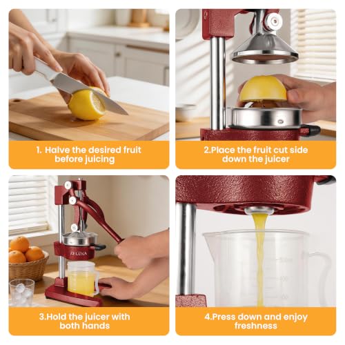 Cast Iron Manual Hand Press Juicer for Citrus & Pomegranate,Deep Red - color: Deep Red