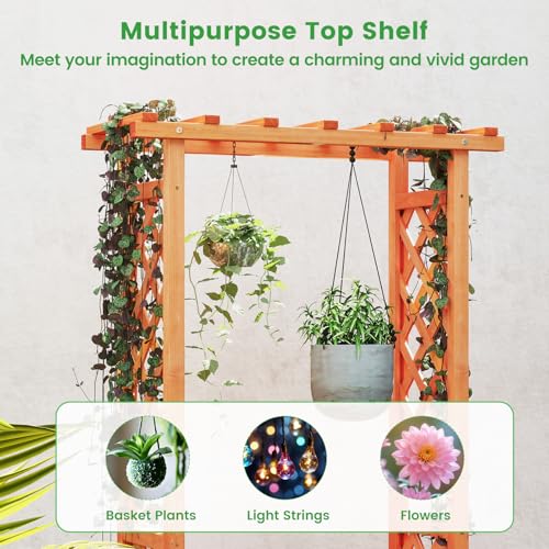 S AFSTAR Raised Garden Bed with Trellis, Wood Planter Box with Hanging Roof & Drainage Holes for Climbing Plants, Vines, Flowers & Vegetables, Indoor Outdoor Plant Container for Patio & Yard - size: 31"L x 14"W x 60"H