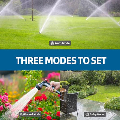 TiFFCOFiO Sprinkler Timer Outdoor, Digital Programmable for Garden Hose, Irrigrtion Timer with Rain Delay and Manual Mode (2 Oulets, 1 Pack)