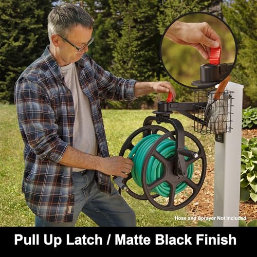 Liberty Garden Single Arm Navigator Hose Reel with Pull Up Latch, Black - style: Single Arm, Pull up Latch, Black
