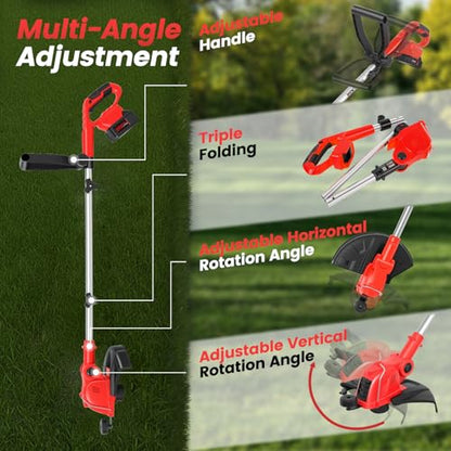 21V Weed Wacker Cordless String Trimmer with 2x4.0Ah Batteries & Charger - color: Scarlet
