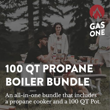 GasOne Seafood Boil Kit with Propane Burner, Propane Regulator, 100Qt Pot with Basket – Heavy Duty Construction Seafood Boil Pot for Outdoor Cooking – Easy to Clean and Durable Crab Boil Pot - size: 100 Quarts