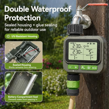 Sprinkler Timer with remote control, Programmable Water Timer for Garden Hose, Outdoor Hose Faucet Timed with 4 Plans/Rain Delay/Automatic Watering controller System, Digital Irrigation for Yard, Lawn