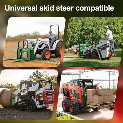 Pallet Forks Quick Attach Pallet Forks 4409 lbs Universal Skid Steer Pallet Fork Attachmen 45“ Pallet Fork Frame for Tractors and Loaders (Green)