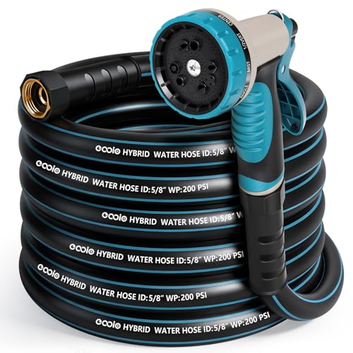 Garden Hose 35 ft x 5/8" with Nozzle, Water Hose Heavy Duty Flexible, Lightweight Kink-less Hybrid Hose with Swivel Handle, Male to Female Fittings (Blue, 35FT) - color: Blue, size: 35ft
