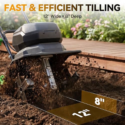 WORKPROX 40V Cordless Garden Tiller, 12" Wide & 8" Deep Tilling - size: 40V / 12-Inch