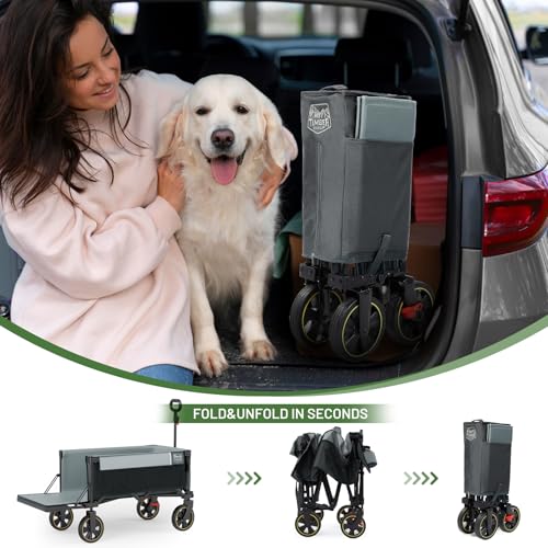 Timber Ridge 49" Extra Long Collapsible Folding Wagon with Tailgate&Brakes - color: Gray, size: 250L