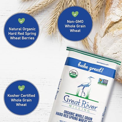 Great River Milling Organic Hard Red Spring Wheat Berries, Non-GMO, 25 lb