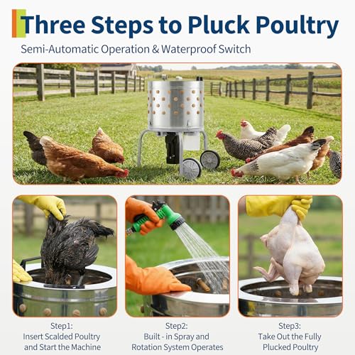 Chicken Plucker Machine, 20 inch Drum Stainless Steel Poultry Plucker - color: Silver