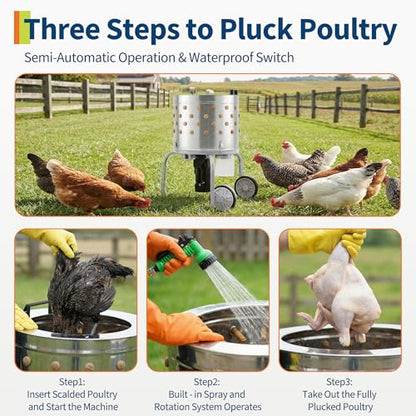 Chicken Plucker Machine, 20 inch Drum Stainless Steel Poultry Plucker - color: Silver