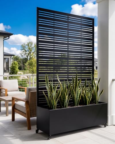73" Tall Privacy Planters with Trellis, Freestanding - Black - color: Matte Black