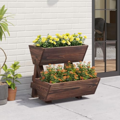 Vertical Garden Planter 2 tier Raised Garden Bed Tiered Wood Planter Box - color: Carbonized, size: 2-Tier-Small